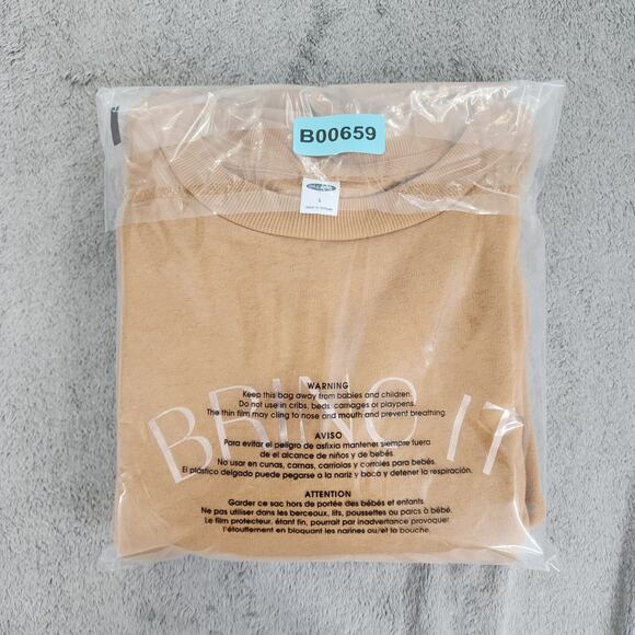 Old Navy Sweatshirt Womens L Tan Crew Neck Bring It Metallic Graphic Pullover - Picture 10 of 10